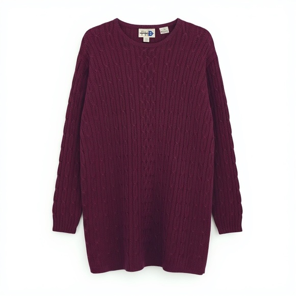 Paul Harris Design Burgundy Cable Knit Sweater | Vintage Ramie Cotton Size L - Picture 1 of 6